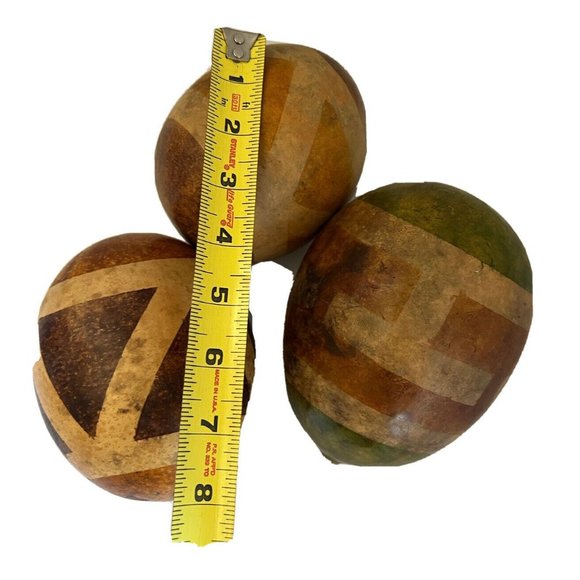 African Antique Hand Painted Natural Gourds Decorative Geometric Pattern Set / 3 - Picture 16 of 16